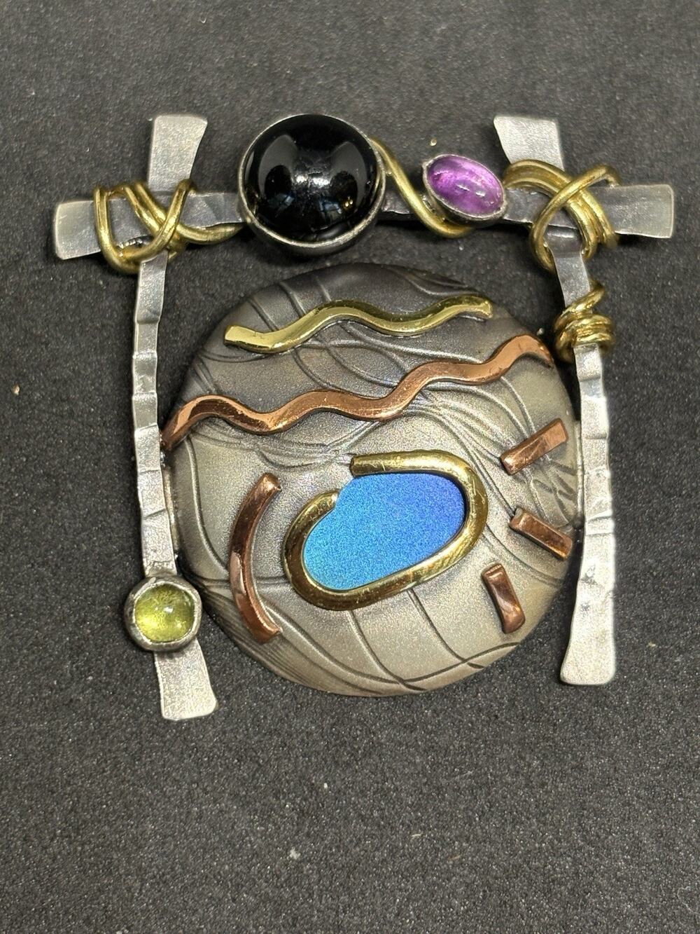 Modernist Brooch by Susan Maria Niobium Sterling Mixed Metal Artisan Amethyst